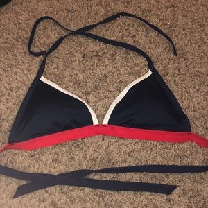 Red white and blue color block swim top